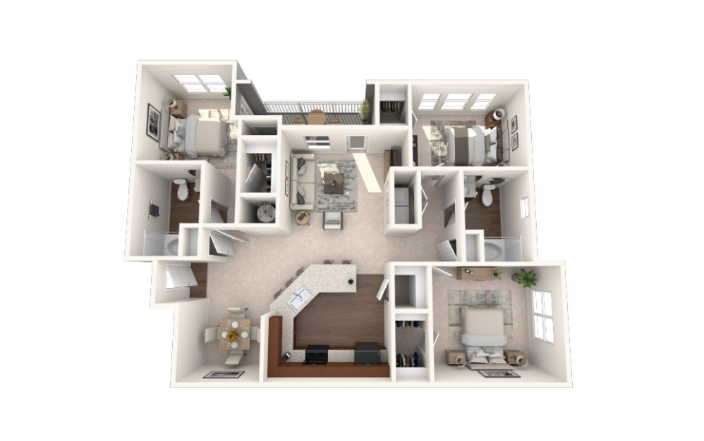 The Dove - 3 bedroom floorplan layout with 2 baths and 1430 square feet. (Carpet)