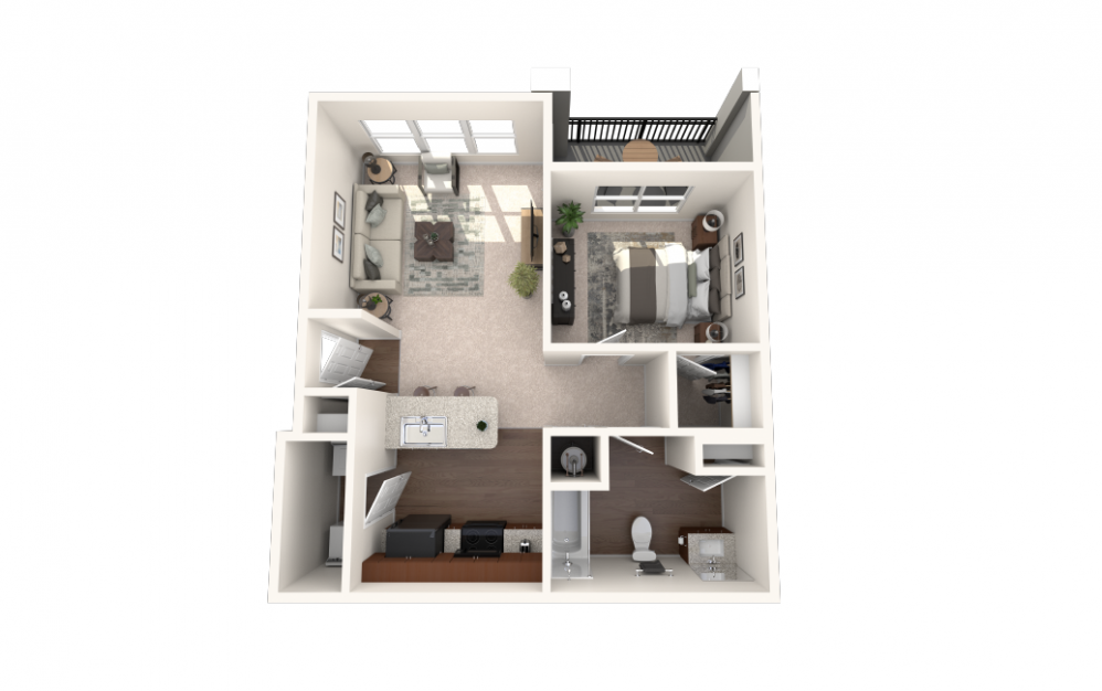 The Finch - 1 bedroom floorplan layout with 1 bath and 800 square feet. (Carpet)