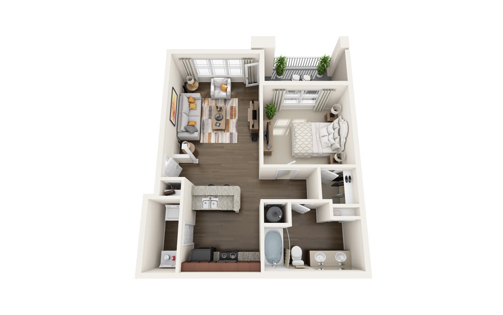 The Sandpiper - 1 bedroom floorplan layout with 1 bathroom and 800 square feet