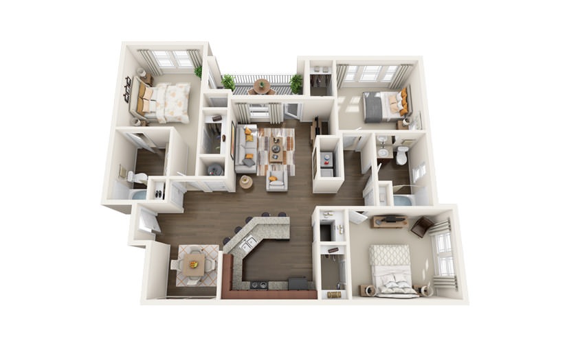 The Mockingbird - 3 bedroom floorplan layout with 2 bathrooms and 1430 square feet