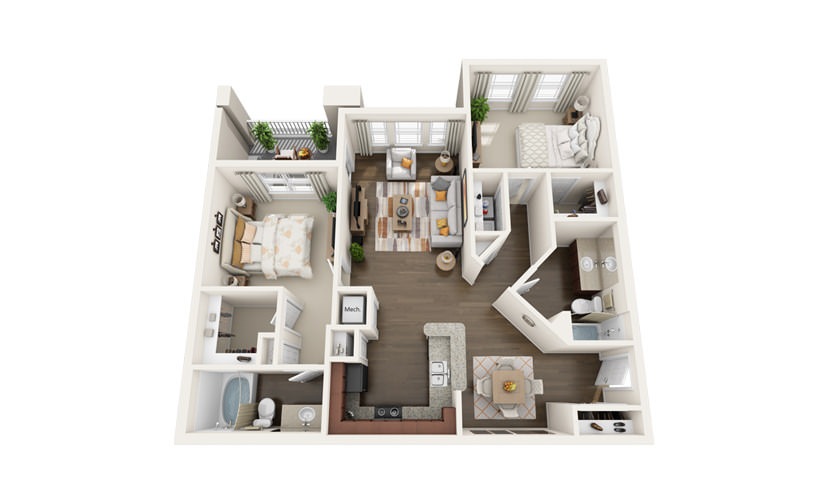 The Willow - 2 bedroom floorplan layout with 2 bathrooms and 1211 square feet