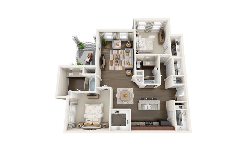 The Wren - 2 bedroom floorplan layout with 2 bathrooms and 1279 square feet