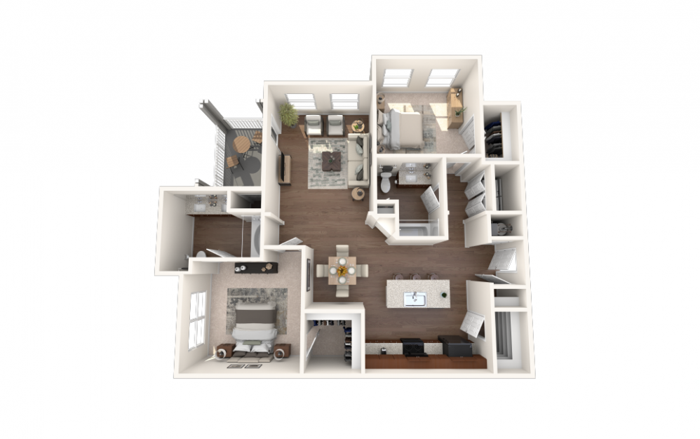 The Hummingbird - 2 bedroom floorplan layout with 2 baths and 1279 square feet. (Vinyl)