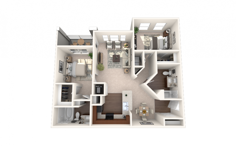 The Ibis - 2 bedroom floorplan layout with 2 baths and 1211 square feet. (Carpet)