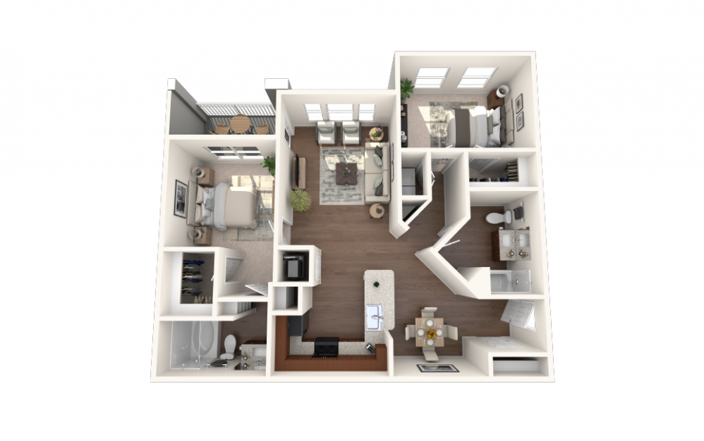 The Ibis - 2 bedroom floorplan layout with 2 baths and 1211 square feet. (Vinyl)
